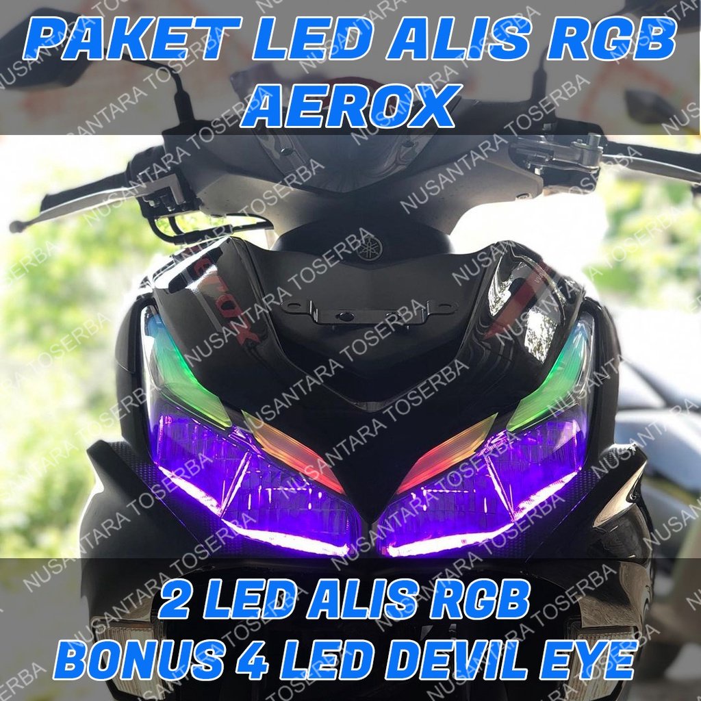 PAKETAN LAMPU ALIS RGB AEROX BONUS DEVIL EYE LAMPU ALIS RUNNING AEROX LAMPU ALIS DRL LED ALL NEW AER