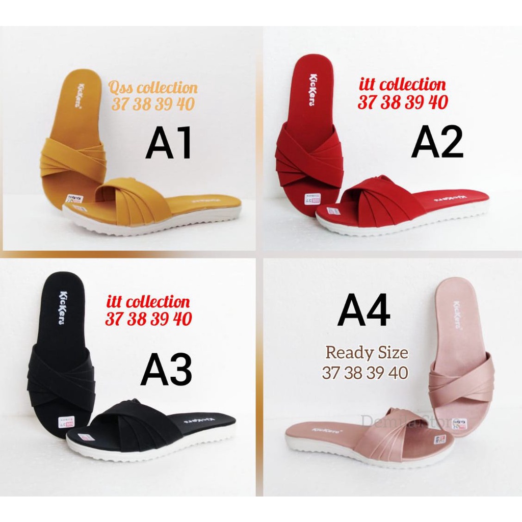 SANDAL KICKERS WANITA SELOP BUNGA WEDGES WANITA SELOP CANTIK