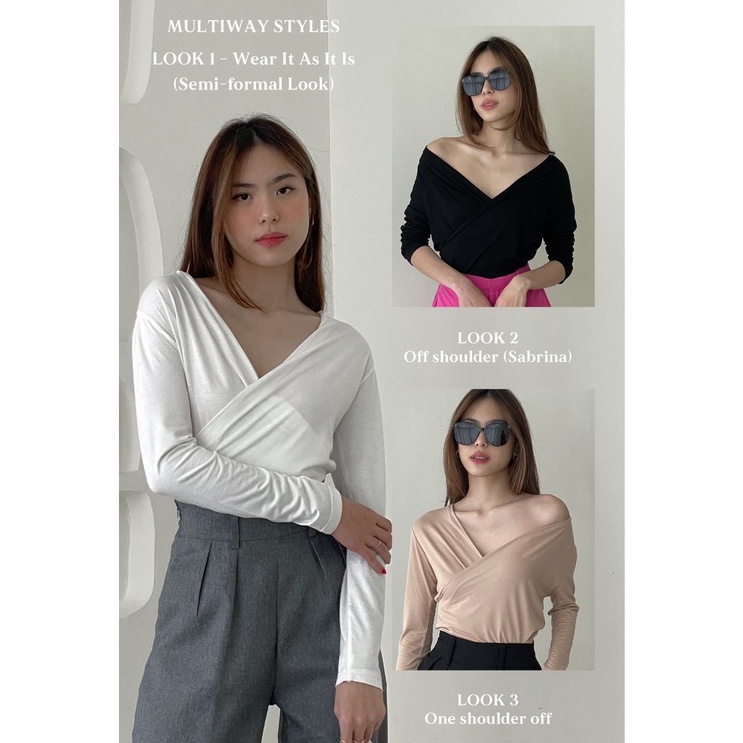 Thea Long Sleeve Top —— Ocha Wear | Atasan Off Shoulder Sabrina Wanita | Blouse Stylish Murah Berkualitas