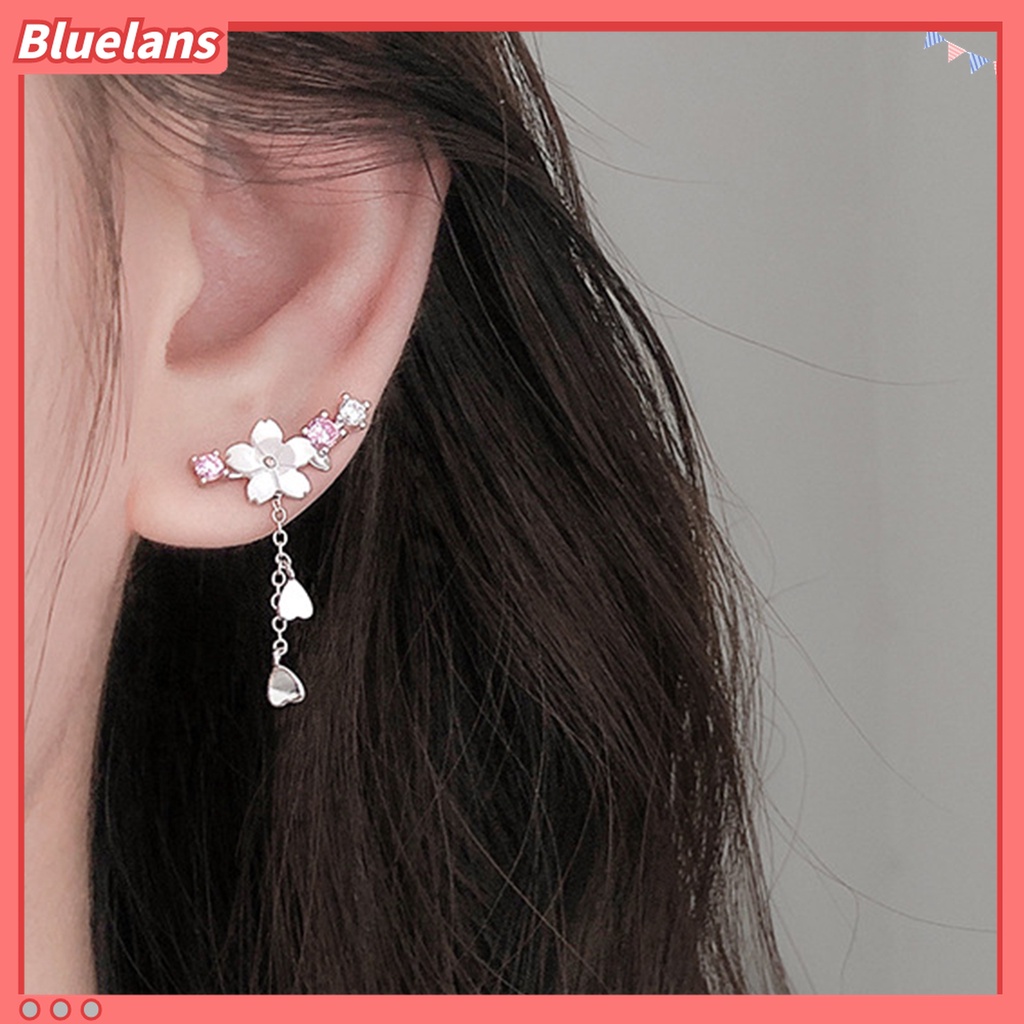 1 Pasang Anting Kait Gantung Desain Hati Cherry Blossom Bahan Alloy Hias Berlian Imitasi Untuk Liburan