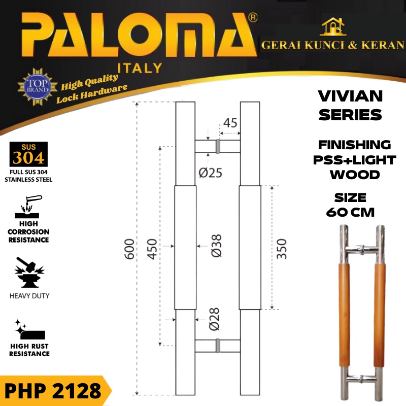 PALOMA PHP 2128 TARIKAN GAGANG PINTU 60 CM VIVIAN PSS + LIGHT WOOD