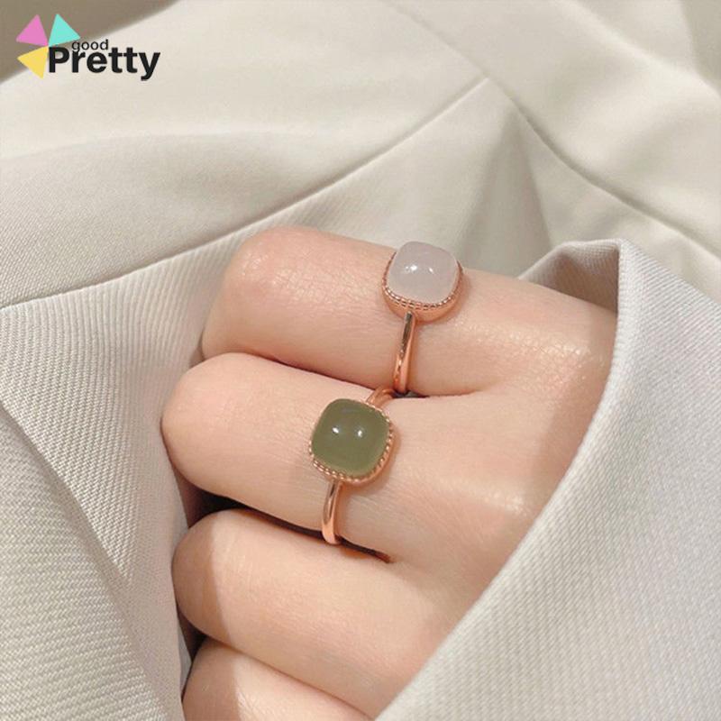 Cincin Giok Hetian Lapis Emas 18K Gaya Vintage Untuk Wanita Korea Fashion - PD