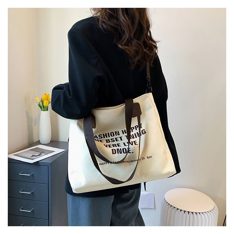 ✶☼2022 Versi Korea dari Niche Baru Tas Wanita Kapasitas Besar Siswa Kelas Tas Bahu Messenger Tas Kanvas All-Match Tote Bag