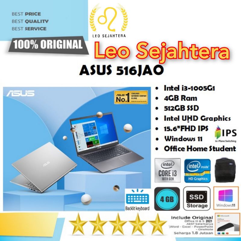 Asus A516jao core i3 ram 4gb 8gb 12gb SSD 512GB baru segel garansi resmi Asus Indonesia 2 tahun