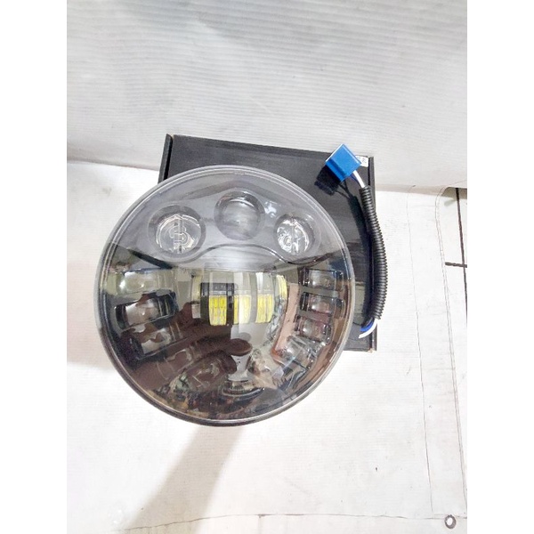 Lampu Daymaker 7 inch New lampu depan 16 LED mata dot.sae dus hitam Angel eye