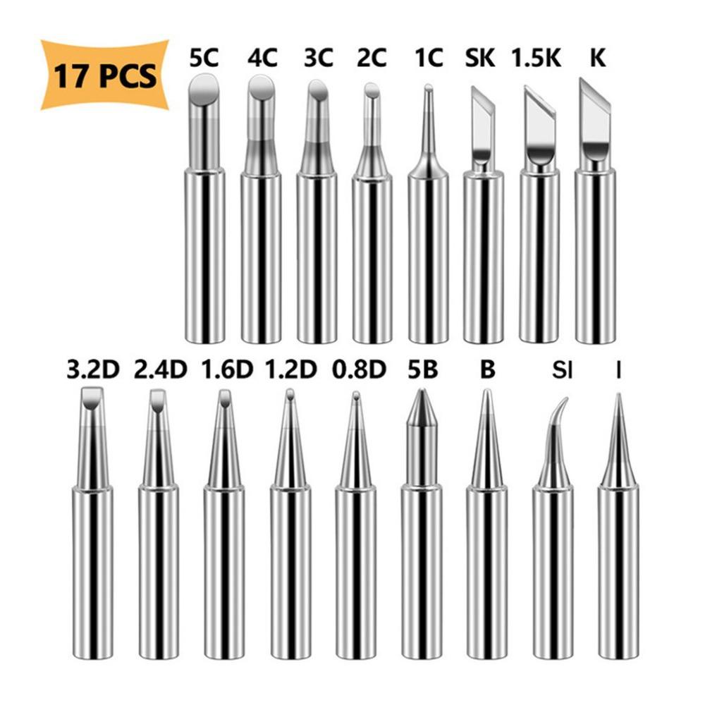 Solighter 17pcs/set Soldering Iron Tips Kepala Las Listrik Kepala Las Satu Kata Awalan Bebas Timah