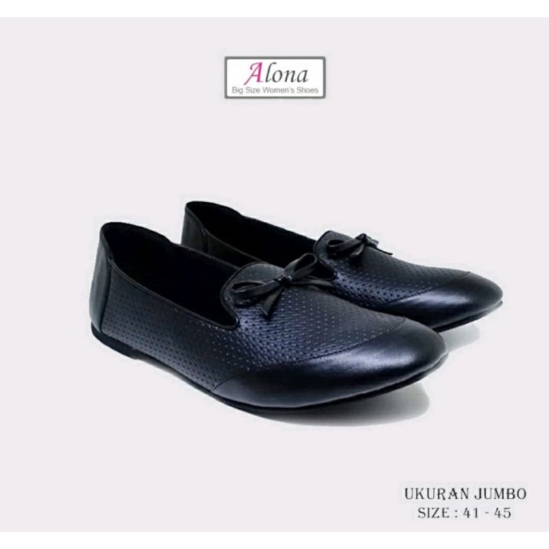 Flatshoes Big Size 41-45 / Sepatu Flat Balet Kulit JUMBO Sepatu Teplek Hitam, 41