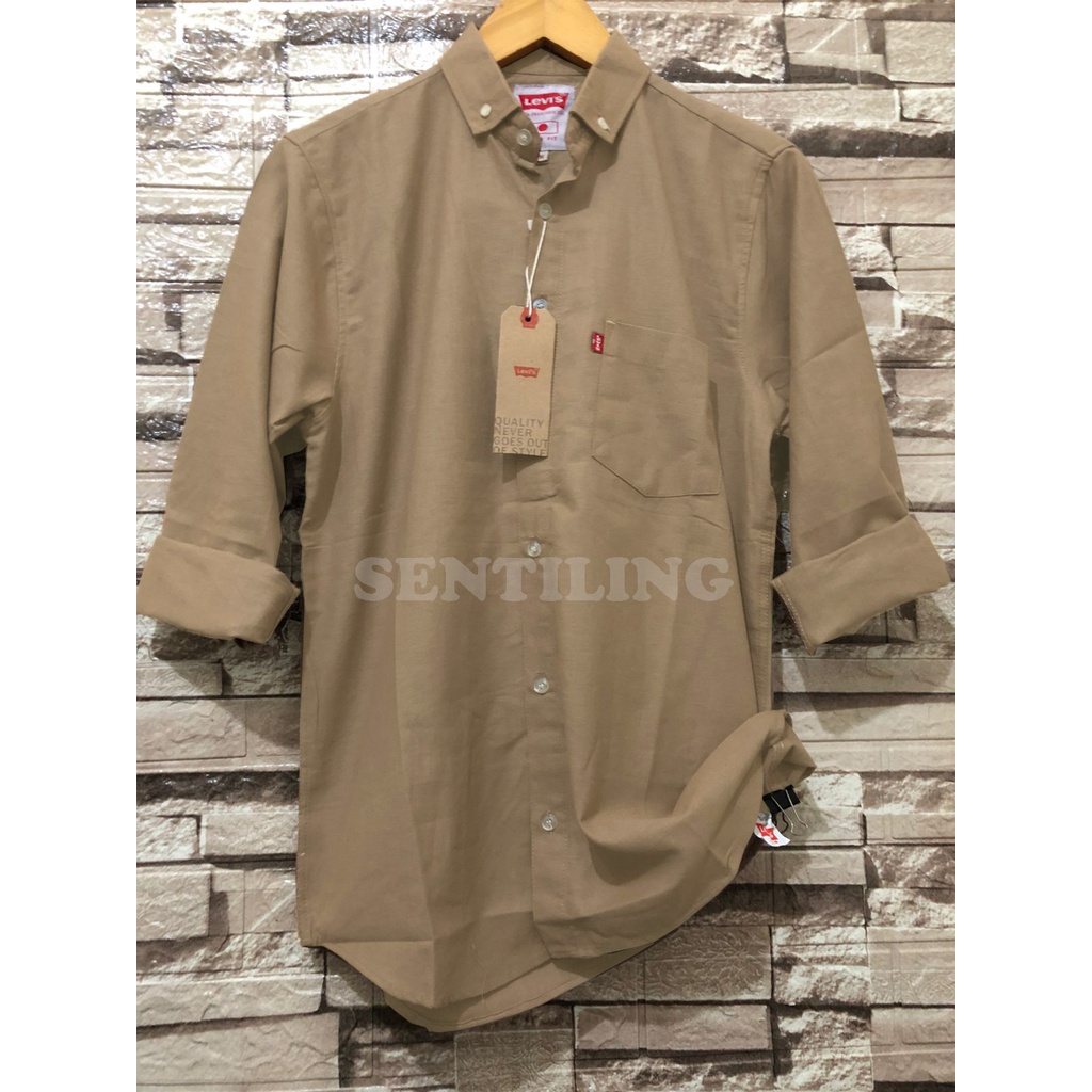 Terwuwu kemeja panjang pria cowok gatlemen cowok biru navy dongker polos formal kantor-Mocca