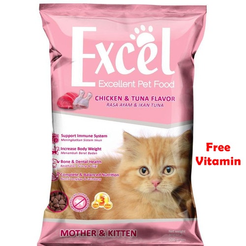 Excel Mother and Kitten Freshpack Free Vitamin 500Gr Makanan Kucing Ibu dan anak