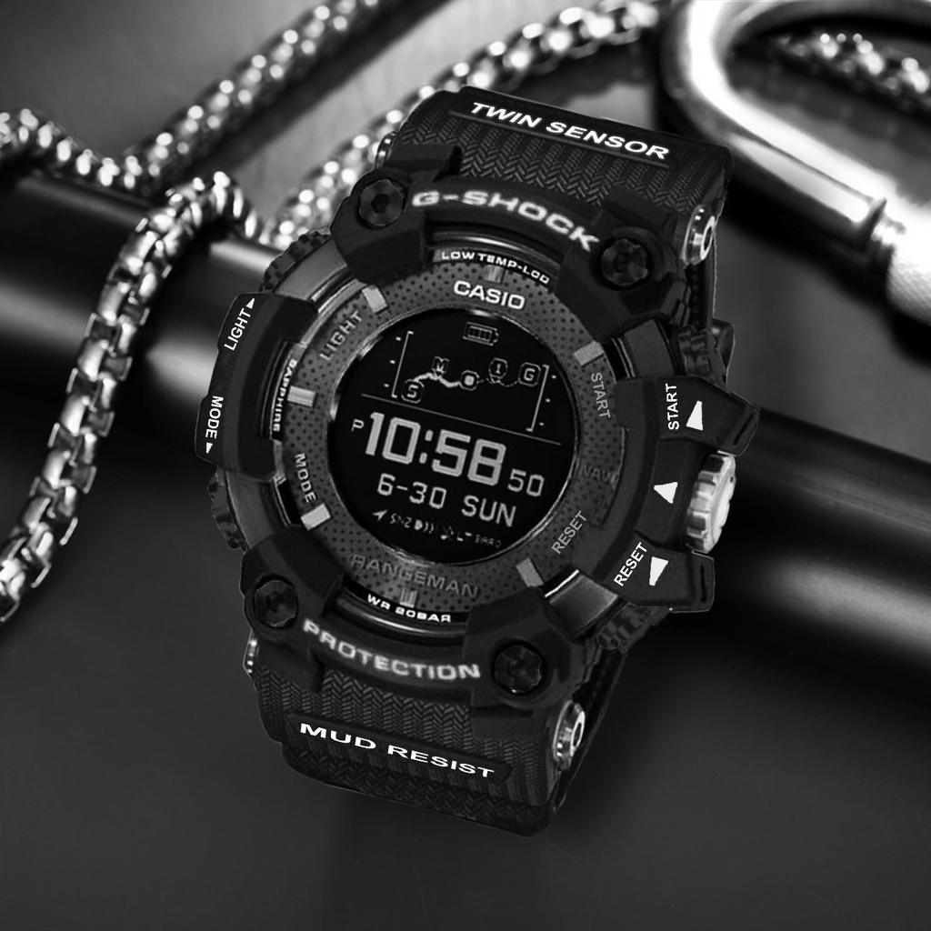 JAM TANGAN SPORT PRIA G-SHOCK CASIO RANGEMAN BULAT HITAM LIS PUTIH