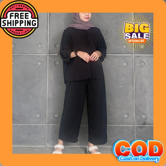 Lecia Set // Setelan Lecia Crinkle Airflow Ld 110 // Setelan Polos Lecia // Set Lecia // Set Crinkle