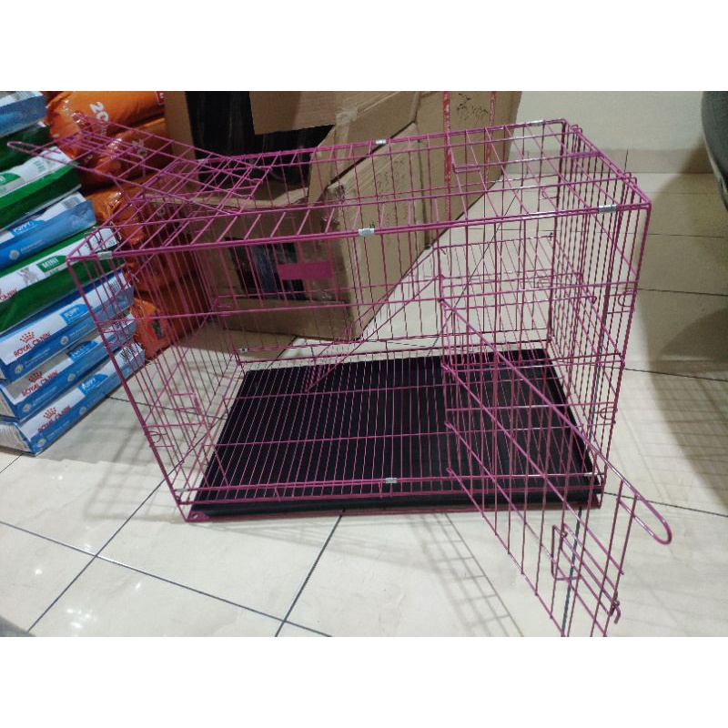 Kandang Besi Anjing Kucing Lipat Bongkar Pasang Ukuran 60 cm 75 cm 90 cm Kualitas Bagus (FREE TANGGA UK 75) Alas Tatakan Tebal  Pagar