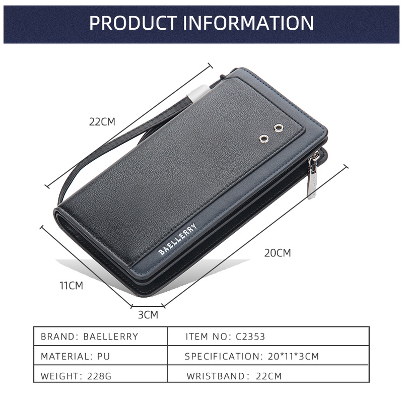 BAELLERRY C2353 Dompet Pria Panjang Bahan Kulit PU Leather Premium WATCHKITE WKOS