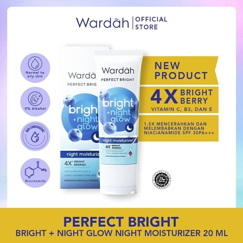 Wardah Perfect Bright Night Glow Night Moisturizer 20ml - Night Cream - Krim Malam - Pelembab