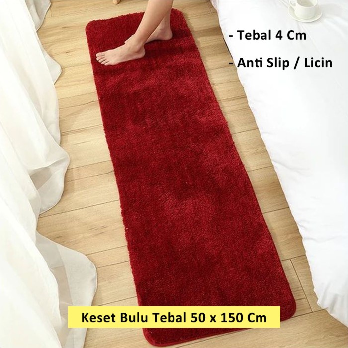 KARPET BULU Keset Karpet Bulu Tebal 50 x 150 Cm Tebal 4 Cm Anti Slip Licin Halus - Ungu, 50x120 Cm b