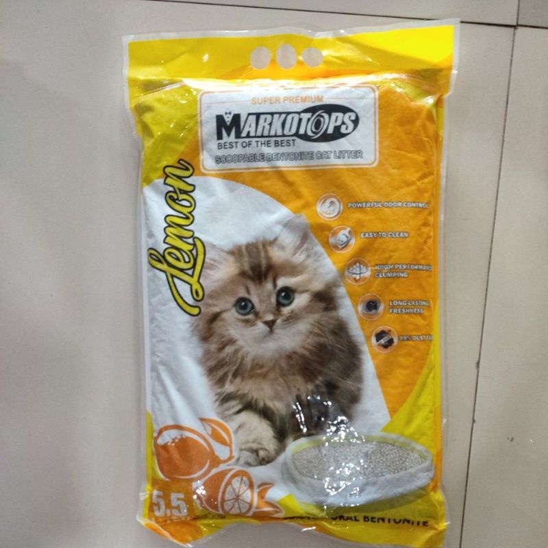 Pasir Kucing Markotops 5,5 Ltr Pasir Wangi Gumpal - Lemon