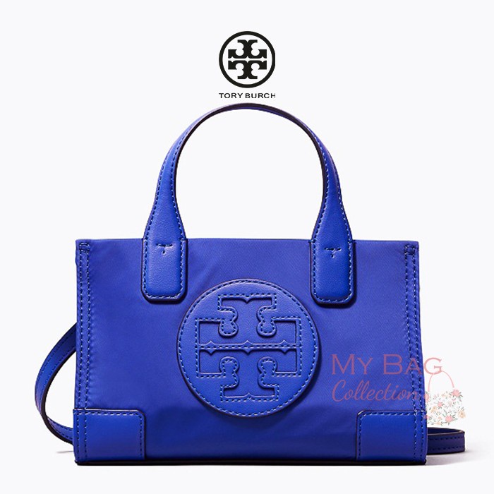 Tory Burch Ella Micro Nylon Tote Bag Crossbody Blue