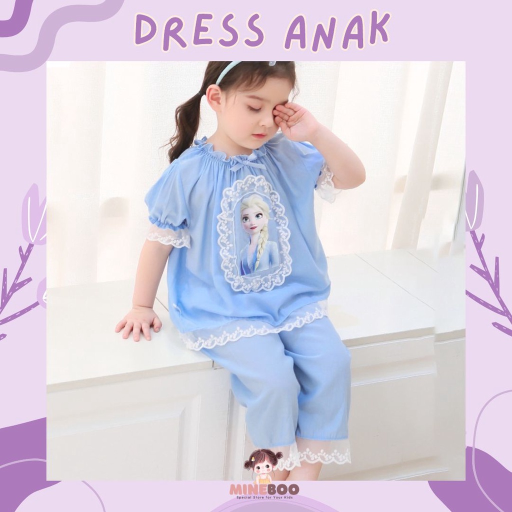 mineboo BLUE ICE EBV Baju Anak Perempuan Dress Setelan Renda Import Berkualitas