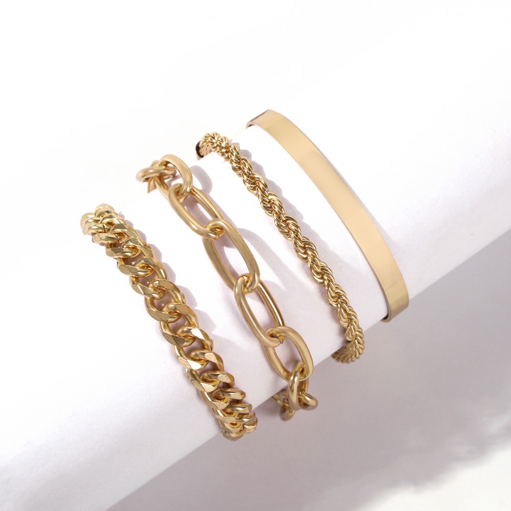 Gelang Rantai Multilayer Bahan Alloy Warna Emas Untuk Wanita