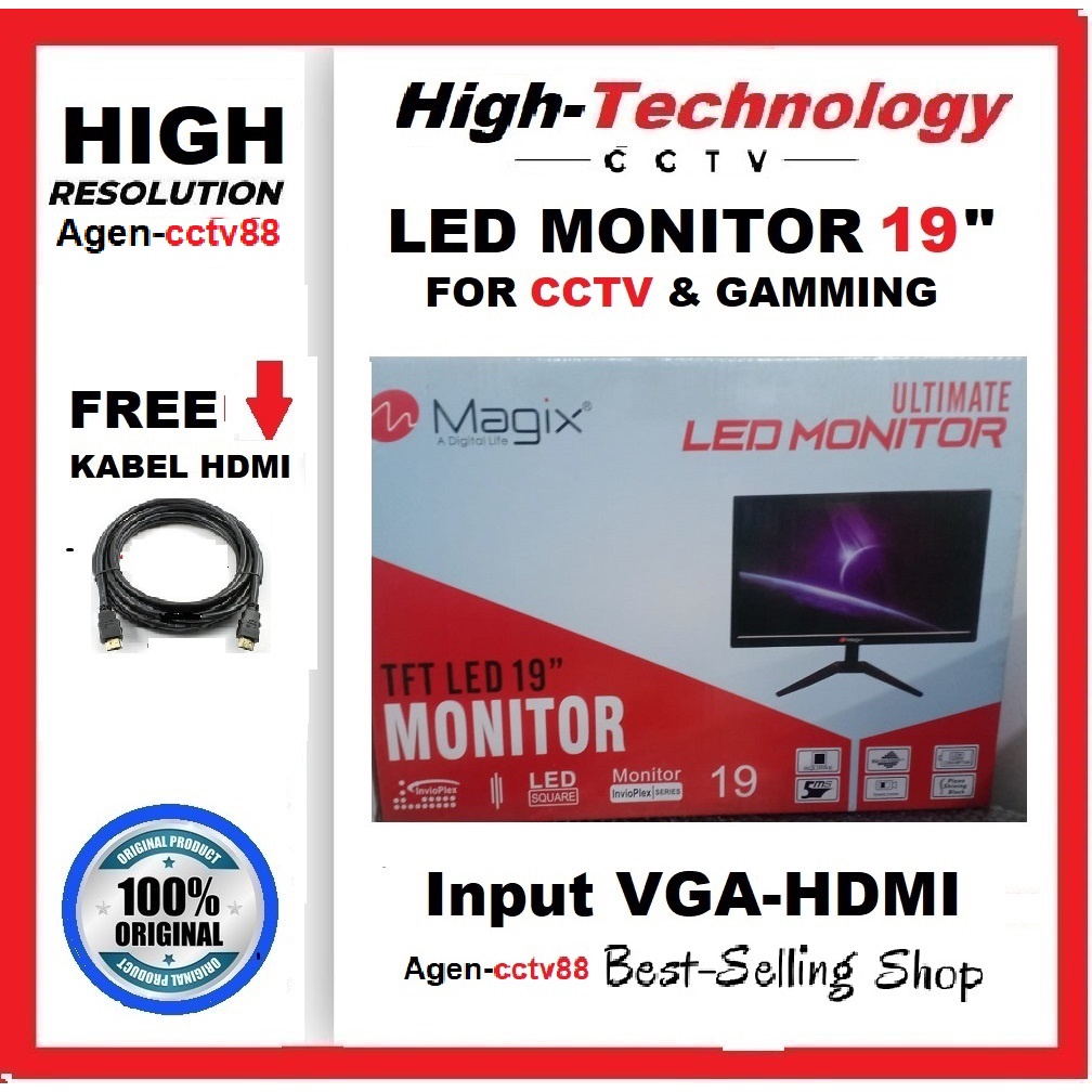 TFT Led Monitor Magix 19&quot;input HDMI VGA For CCTV&amp; Gamming+KB-HDMI+Free Tas Batik