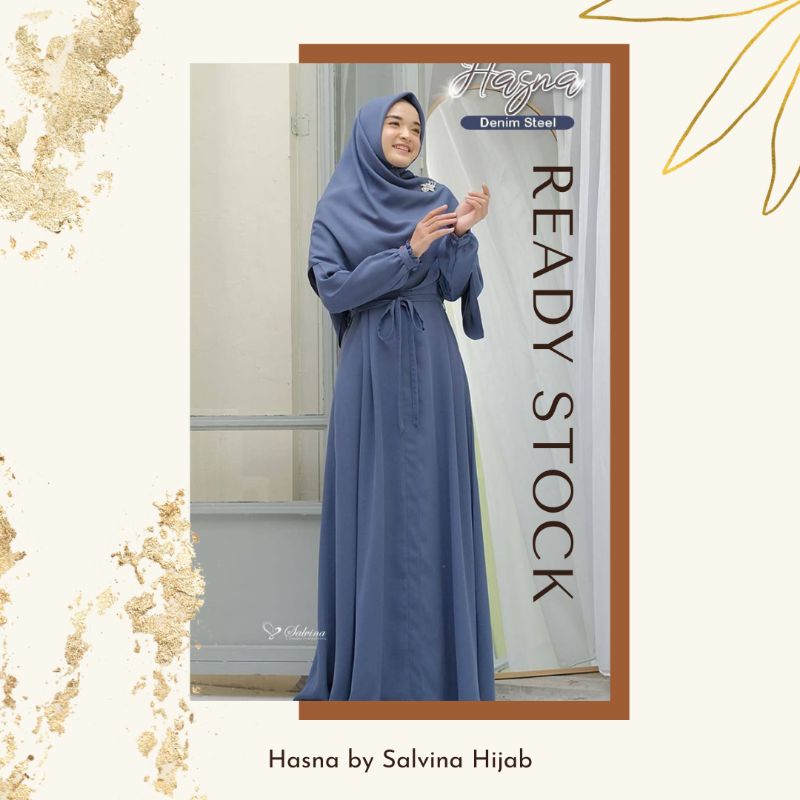 Gamis Set Hijab Segiempat Hasna Series Original Branded by Salvina Hijab