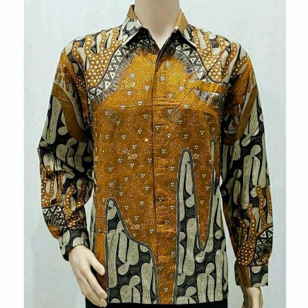 Kemeja Batik Pria Jumbo 4L-5L Lengan Panjang Hem Pria Big Size XXXL Seragam Kerja SRN