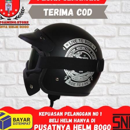 Kualitas Dijamin Helm Bogo Dewasa Wanita Pria Retro Classic Clasic Klasik Motor SNI Kacamata Google 