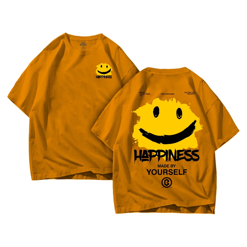 Kaos Oversize Print DTF HAPPINESS II BRIGO Kaos Oversize HAPPINESS II Kaos Jumbo Size Pria &amp; Wanita