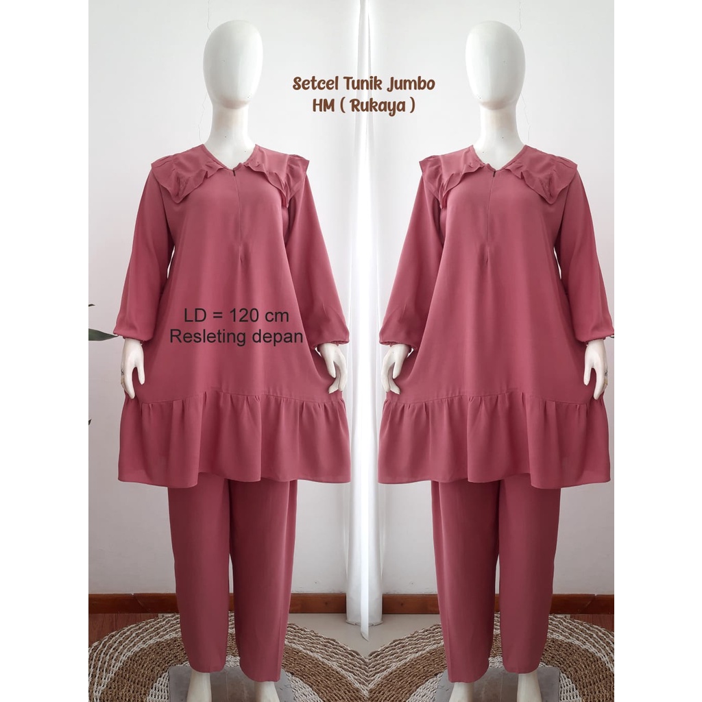 1 Set Tunik Jumbo - Setelan Wanita Kekinian / Setcel / Tunik Jumbo - Bahan Santung Tebal, Adem, &amp; Nyaman dipakai