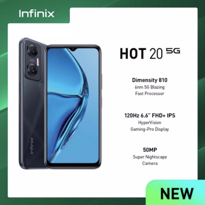 Infinix Hot 20 5G [4GB+128GB] Extended Up To 7GB | Dimensity 810 | 50MP Dual Camera | NFC | 6.6&quot; IPS LCD | 5000mAh | Garansi Resmi Infinix 1 Tahun