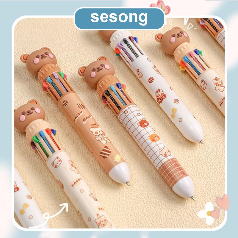 

1pc Pulpen Mekanik 10 Warna Warni Rectractable Pen Color Motif Kartun Lucu Bear Grid Kotak Aesthetic Bolpoin Alat Tulis Sekolah SS