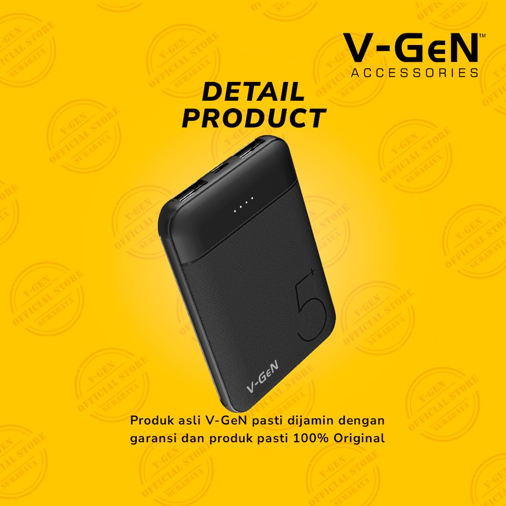 Powerbank V-GeN Rescue V510 5000 mAh 2 Port USB Output Slim Design