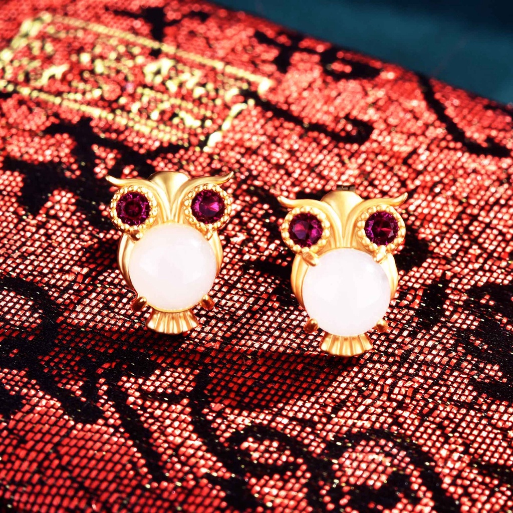 Anting Emas Asli Kadar 375 Goldkingdom Anting Fashion 24K Anting Bangkok Ready Anting Lebah Kecil Imitasi Alami Hetian Anting Giok Perempuan Musim Panas Niche Berlapis Metode Kuno Anting Emas Asli Kadar 375 Gadis Manis Anting Burung Hantu