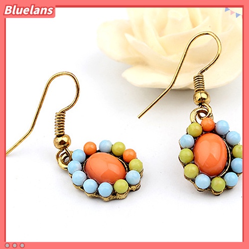 Bluelans Women Boho Colorful Hollow Statement Chain Choker Necklace Hook Earrings Set