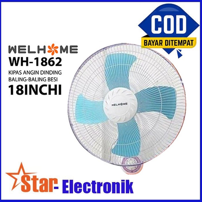 Kipas Angin Dinding Welhome WH-1862 Baling Besi 18 Inch
