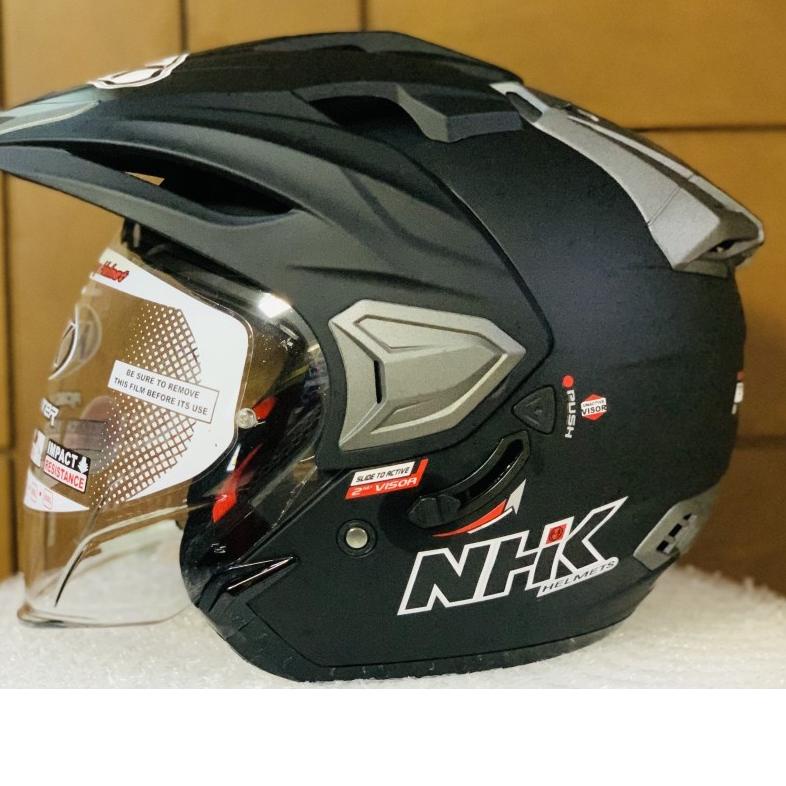 Harga Heboh Helm NHK Predator Crypton Solid Black Doff Hitam Dop Double Visor Half Face - Helem Moto
