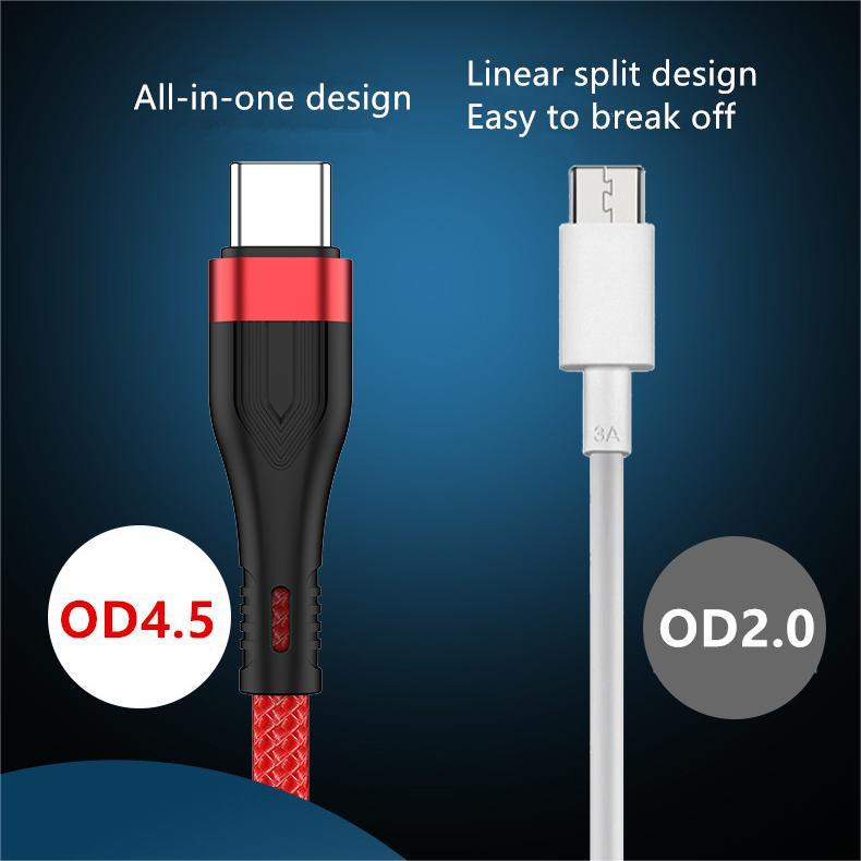 6a Kabel Data / Charger USB Tipe C Fast Charging Bahan Nilon Model Kepang Untuk Android