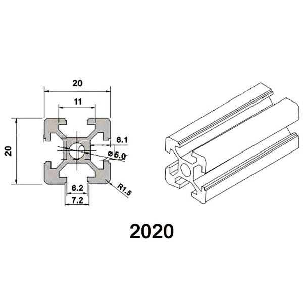 [HAEBOT] Aluminium Profile T Slot 2020 20x20 AP2020 Alumunium Profil Frame CNC Extrusion Mini Kerangka Mekanik Series 20mm x 20mm 3D Printer 1cm