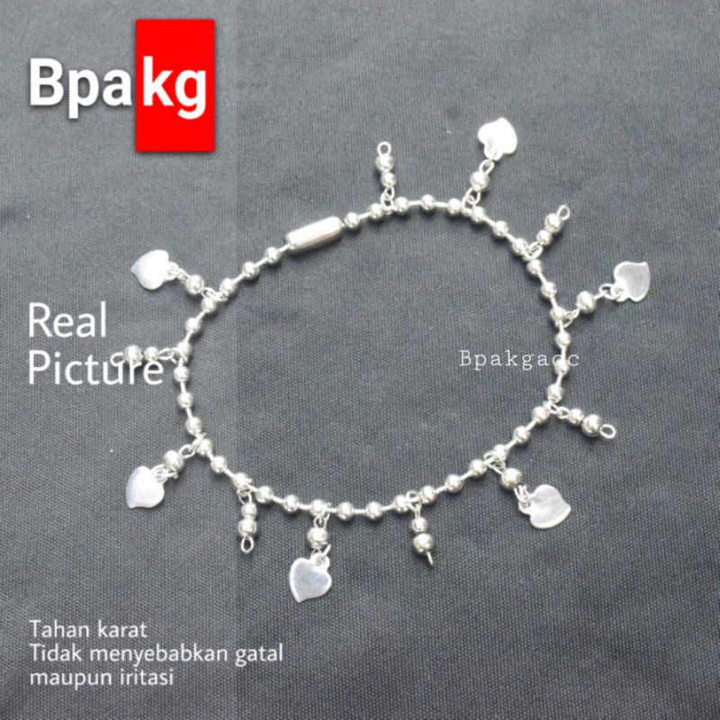 Gelang tangan⁣⁣⁣⁣⁣⁣ Wanita biji Lada bola gantung variasi # Gelang Monel Besi Putih Asli Anti Karat 