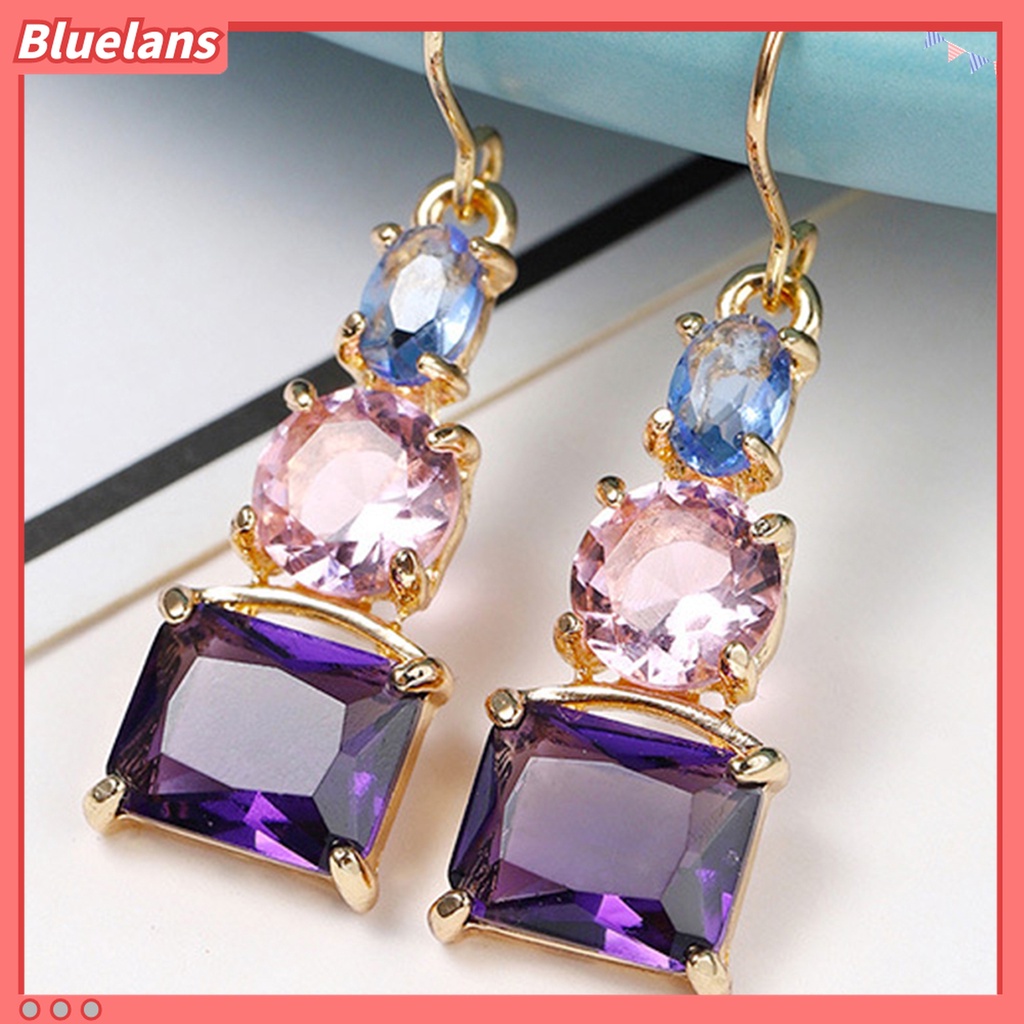 1 Pasang Anting Kait Gantung Bahan Tembaga Hias Kristal Imitasi Untuk Wanita