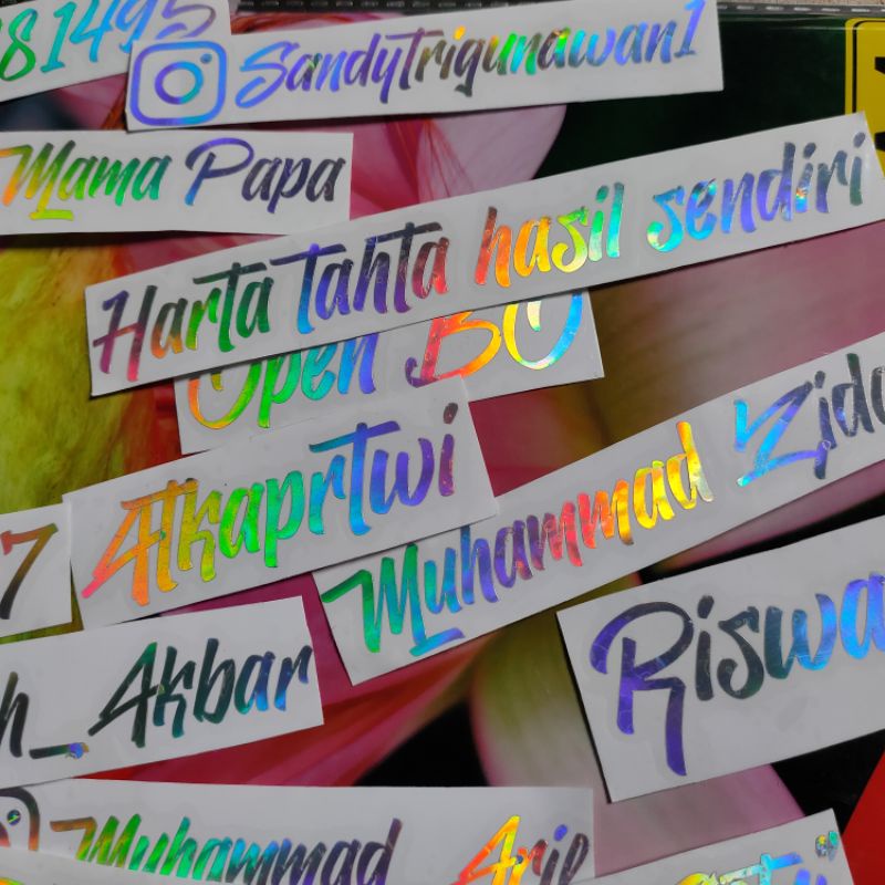 PROMO!! CETAK STIKER HOLOGRAM CUTTING CUSTOM NAMA (BISA REQUEST SEMAUNYA).