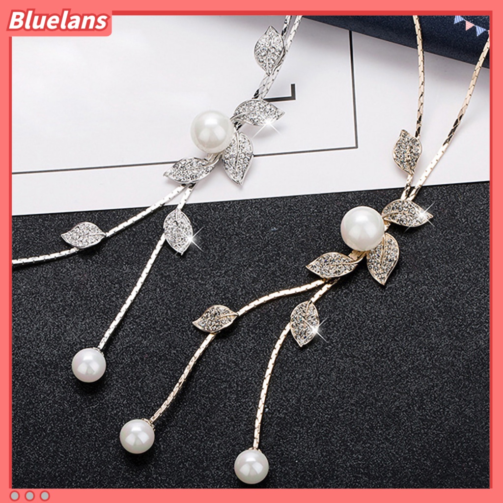 Bluelans Necklace Faux Pearl Tassel Leaves Pendant Exquisite Accessories Sweater Chain Jewelry Gift for Women