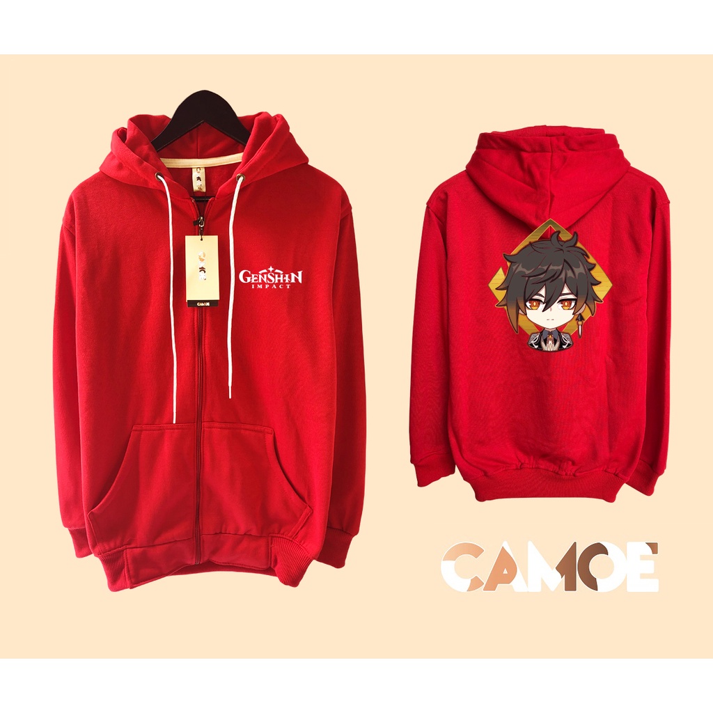 jaket hoodie zipper premium desain genshin impact zhongli chibi