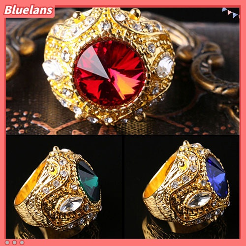 Bluelans Men Vintage Luxury Big Resin Crown Gold Plated Alloy Ring Jewelry Size 7-10