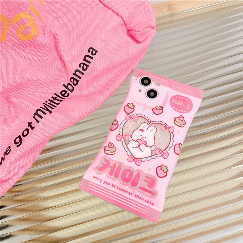 Soft Case Silikon Glossy Motif Kartun Kelinci Untuk iPhone 14 13 12 11 Pro Max X Xr Xs Max 8 7 6 6s Plus SE 2020