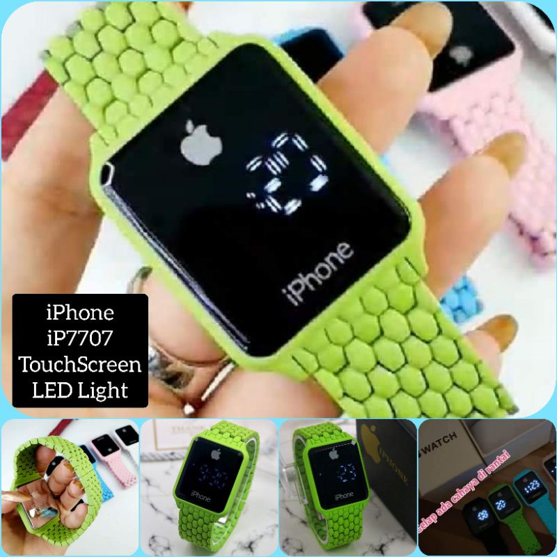 Jam Tangan Digital Wanita/Pria iPhone iP7707 TouchScreen Tali Karet