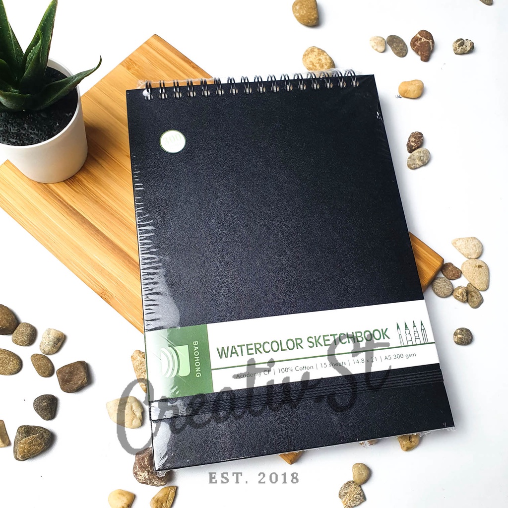 

RK BAOHONG Academy Watercolor Sketchbook 300 Gsm 100% Cotton A6 A5 Buku Sketsa Lukis Cat Air