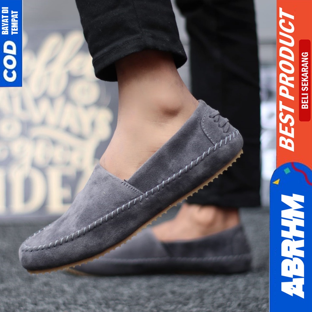 Sepatu Slip On Casual Santai Kerja Kantor Pria Hitam Slop Abrhm Siena