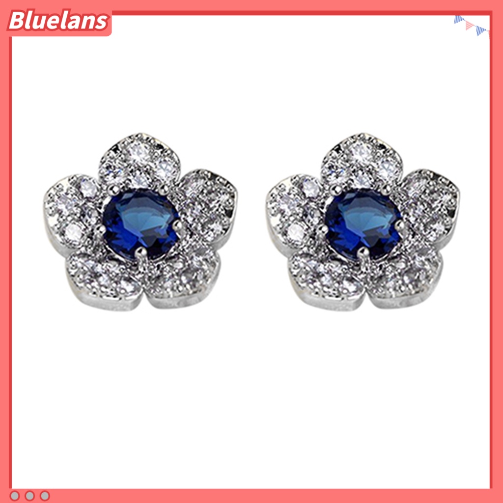 Bluelans Earrings Flower Shape Design Charming Alloy Rhinestones Inlaid Ear Studs for Women