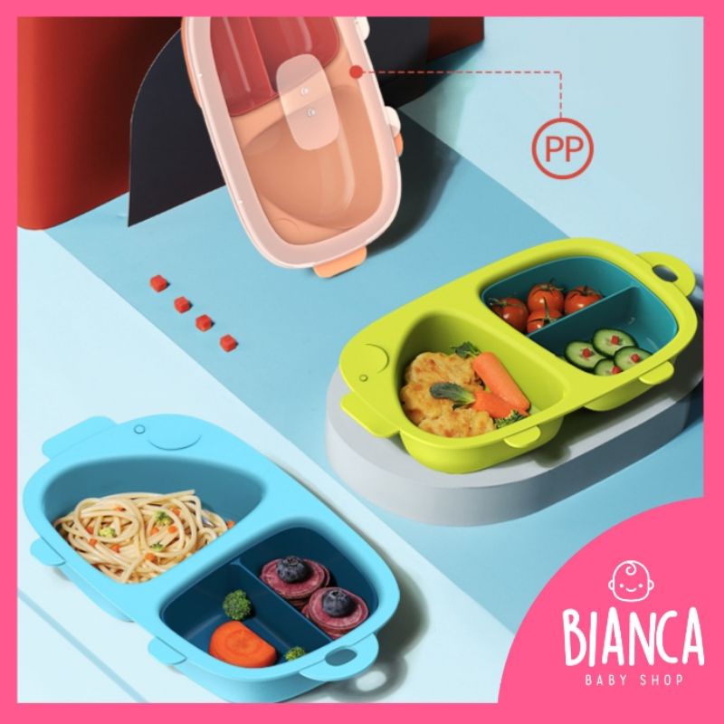 BIANCA - HK Piring Oval Sekat 3 Warna + Tutup